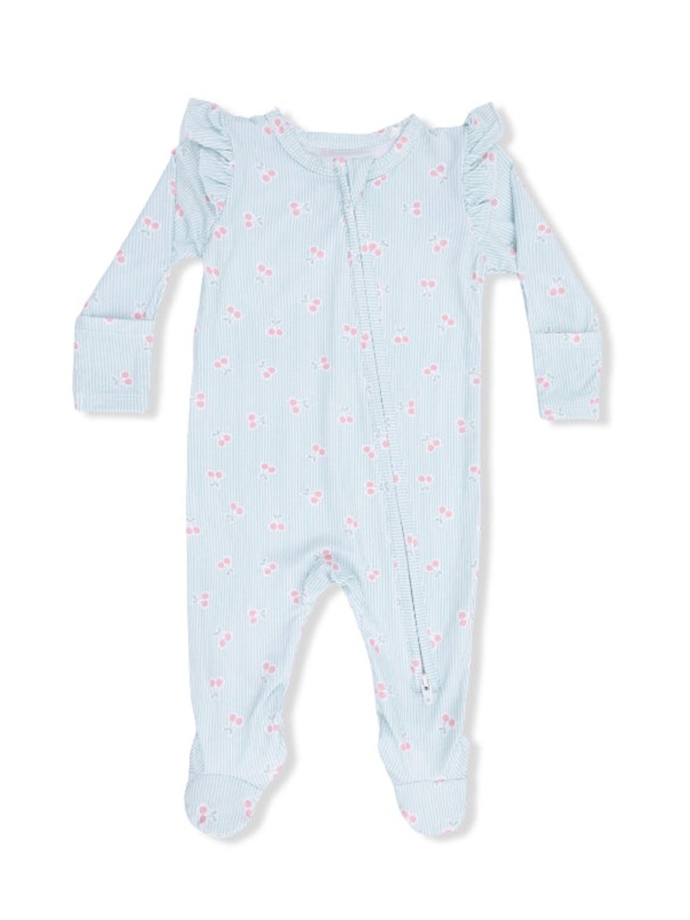 Tiny Cherry Stripe Ruffle Sleeve Footie by Angel Dear